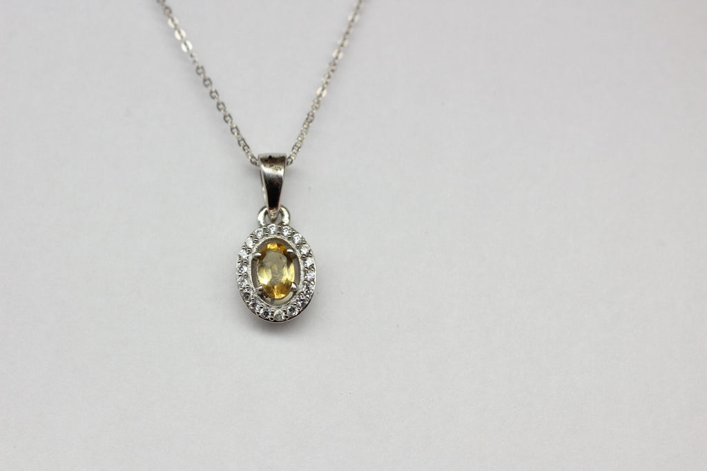 Citrin Anhänger Silber 925 mit Akzentstein  Edler 0,55 ct Edelstein Gelb, Handgefertigter Schmuck, Geschenk für Frauen