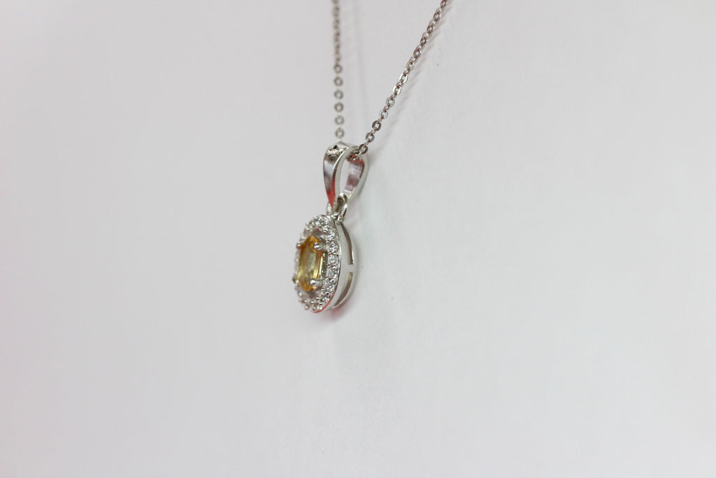Citrin Anhänger Silber 925 mit Akzentstein  Edler 0,55 ct Edelstein Gelb, Handgefertigter Schmuck, Geschenk für Frauen