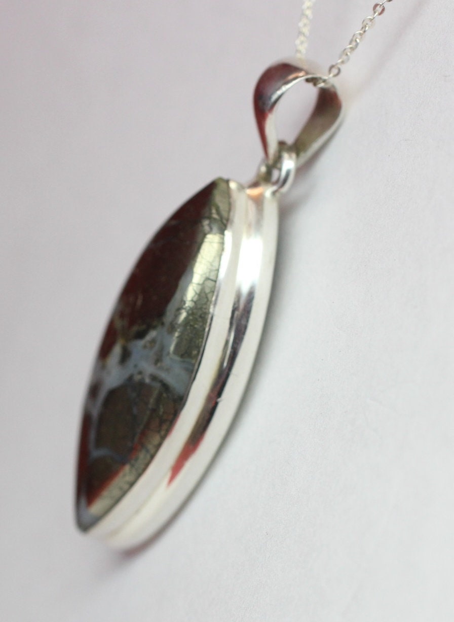 Achat mit Pyrite Anhanger 925 Silber Collierr Kette wundervolles Mineral   Unitkat