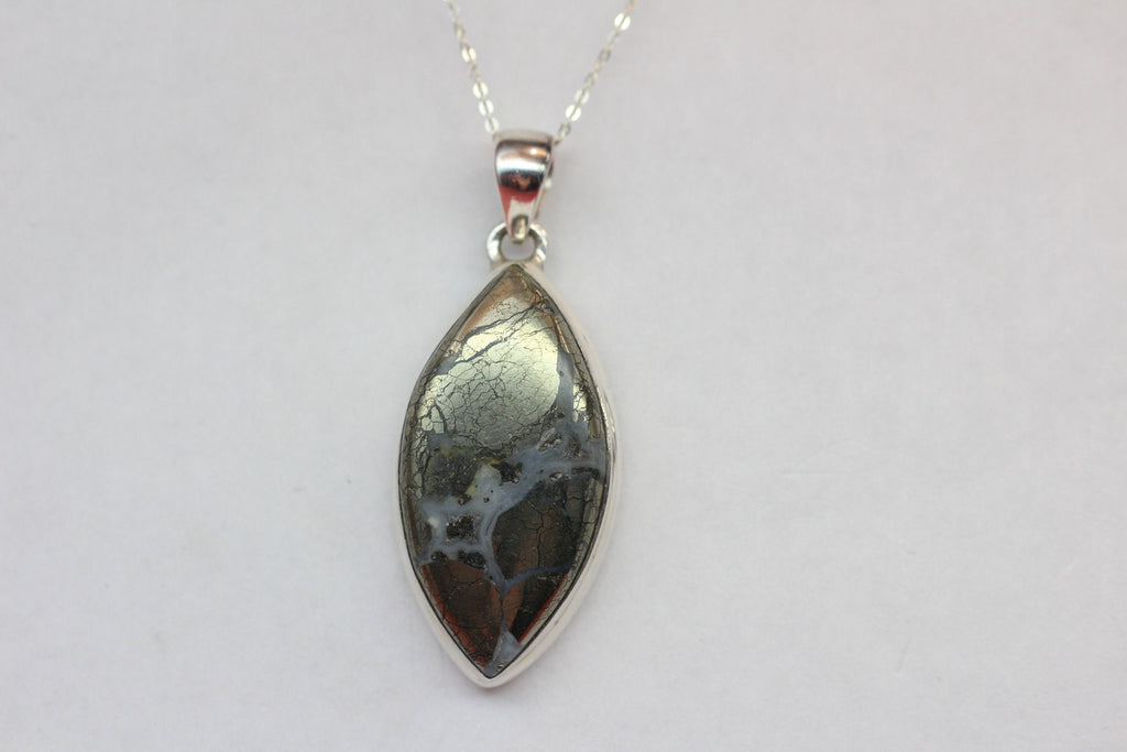Achat mit Pyrite Anhanger 925 Silber Collierr Kette wundervolles Mineral   Unitkat
