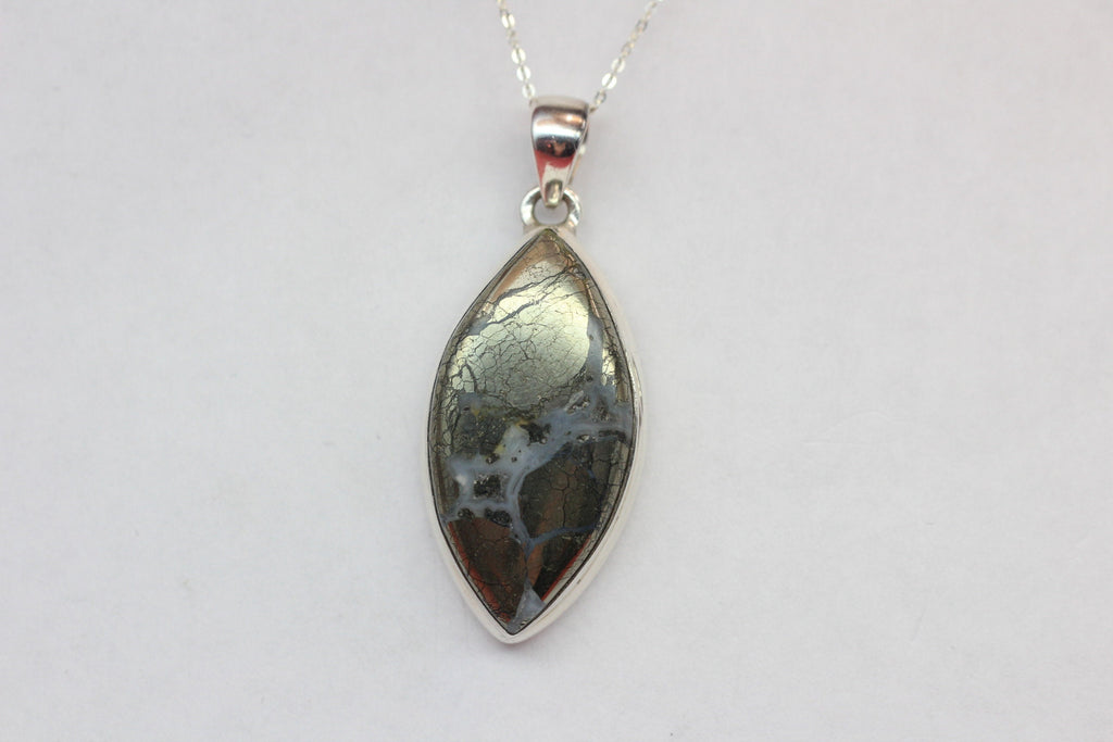 Achat mit Pyrite Anhanger 925 Silber Collierr Kette wundervolles Mineral   Unitkat