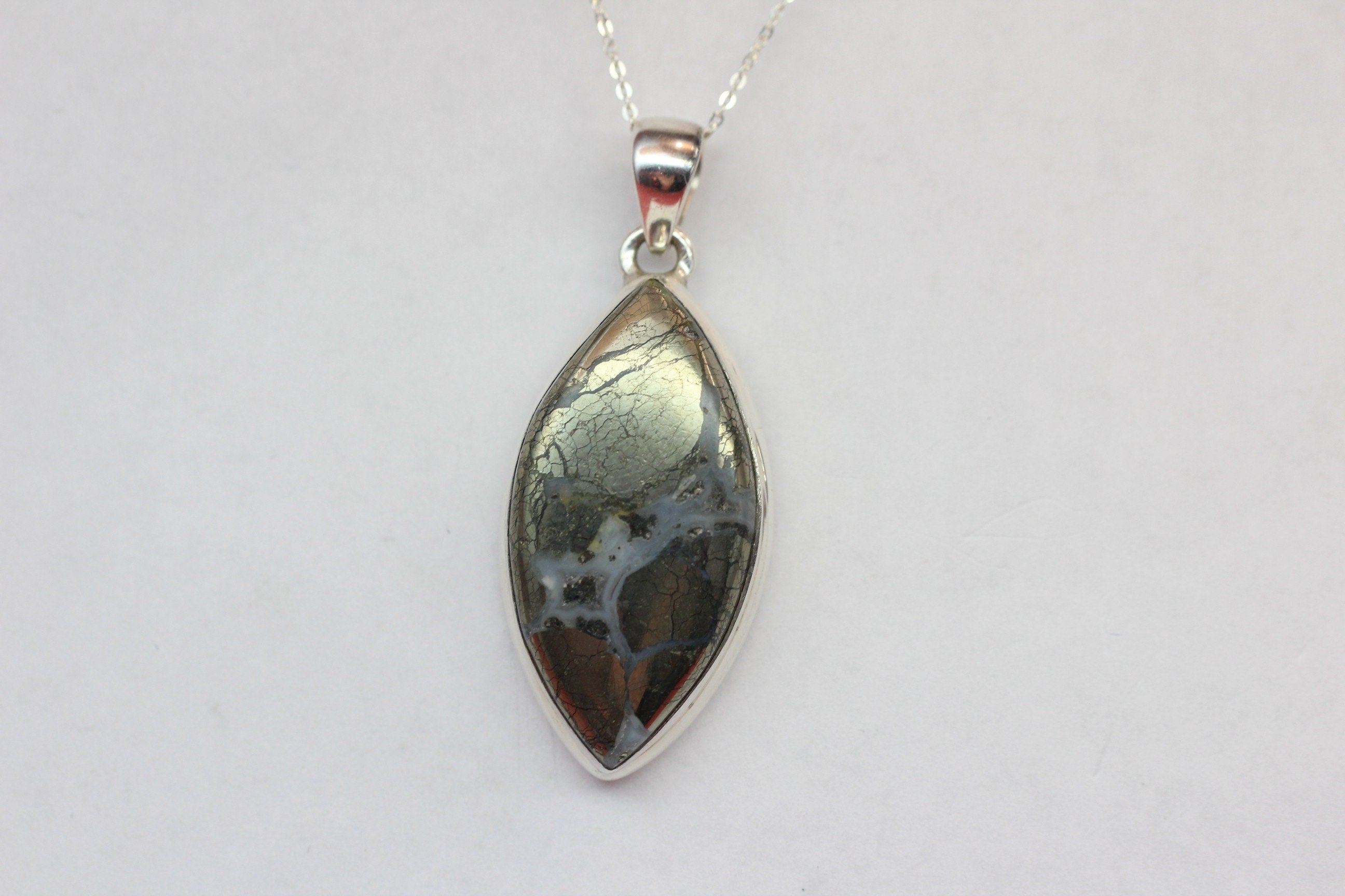 Achat mit Pyrite Anhanger 925 Silber Collierr Kette wundervolles Mineral   Unitkat