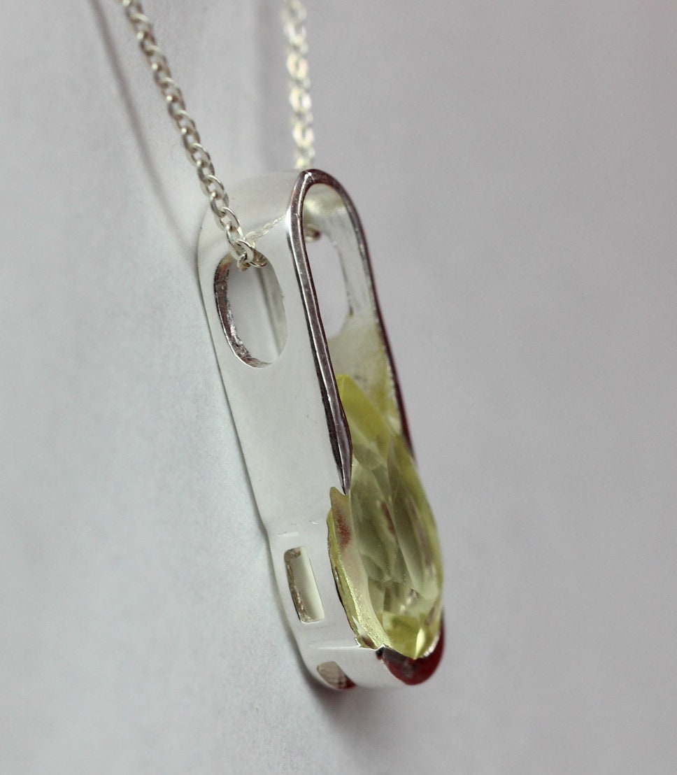 Edler 2,9 Carat Limonentopas Anhanger 925 Silber Collier Kette  Lemonquarz topas