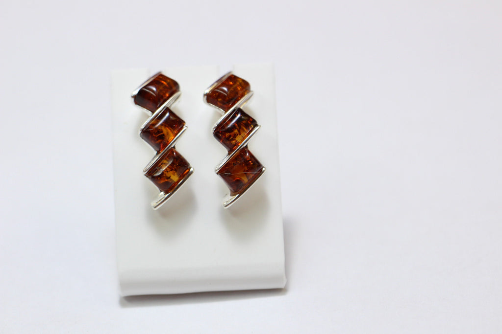 Edle Bernstein Halbcreolen 925 Silber Ohrstecker mit Bernstein aus Letland