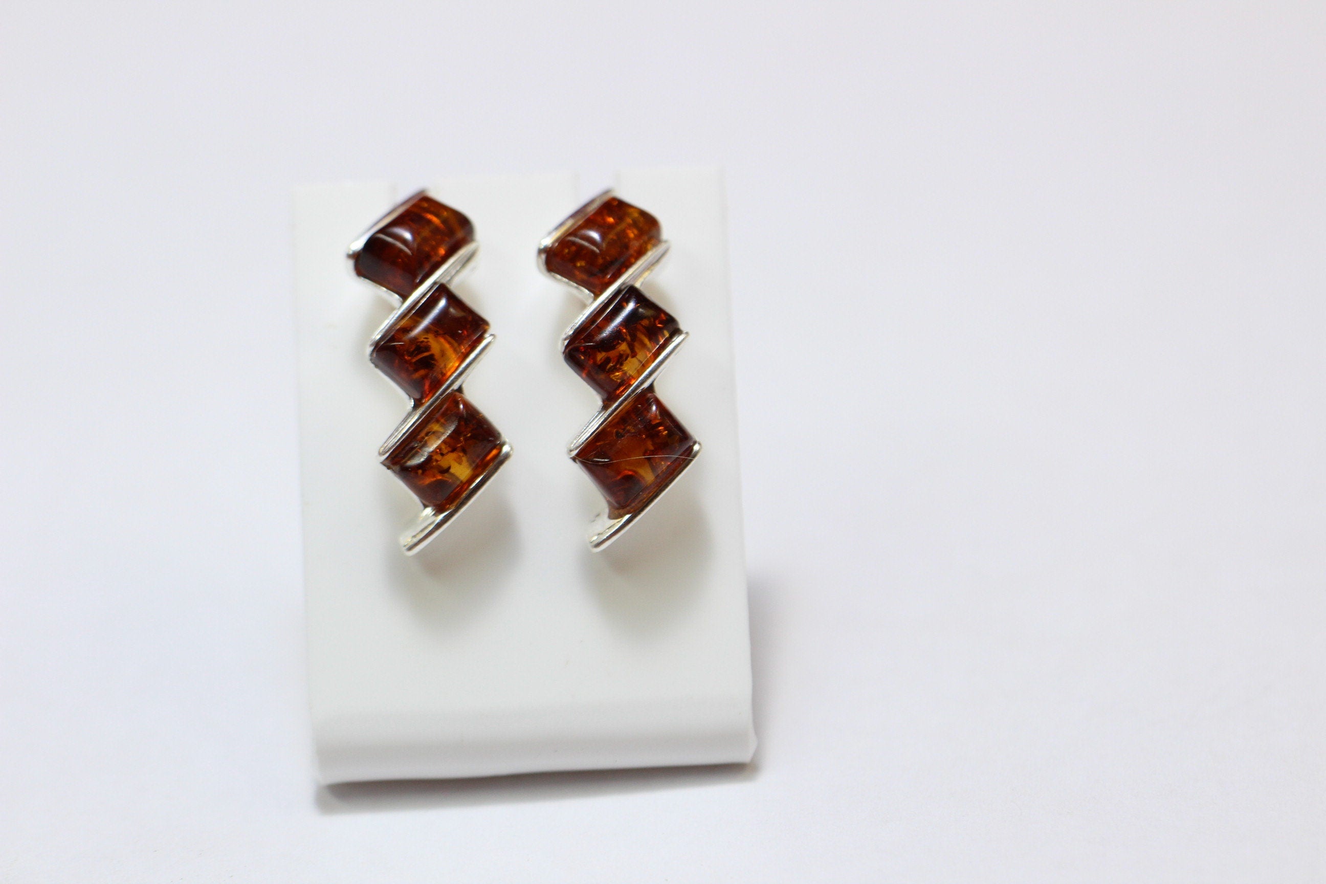 Edle Bernstein Halbcreolen 925 Silber Ohrstecker mit Bernstein aus Letland