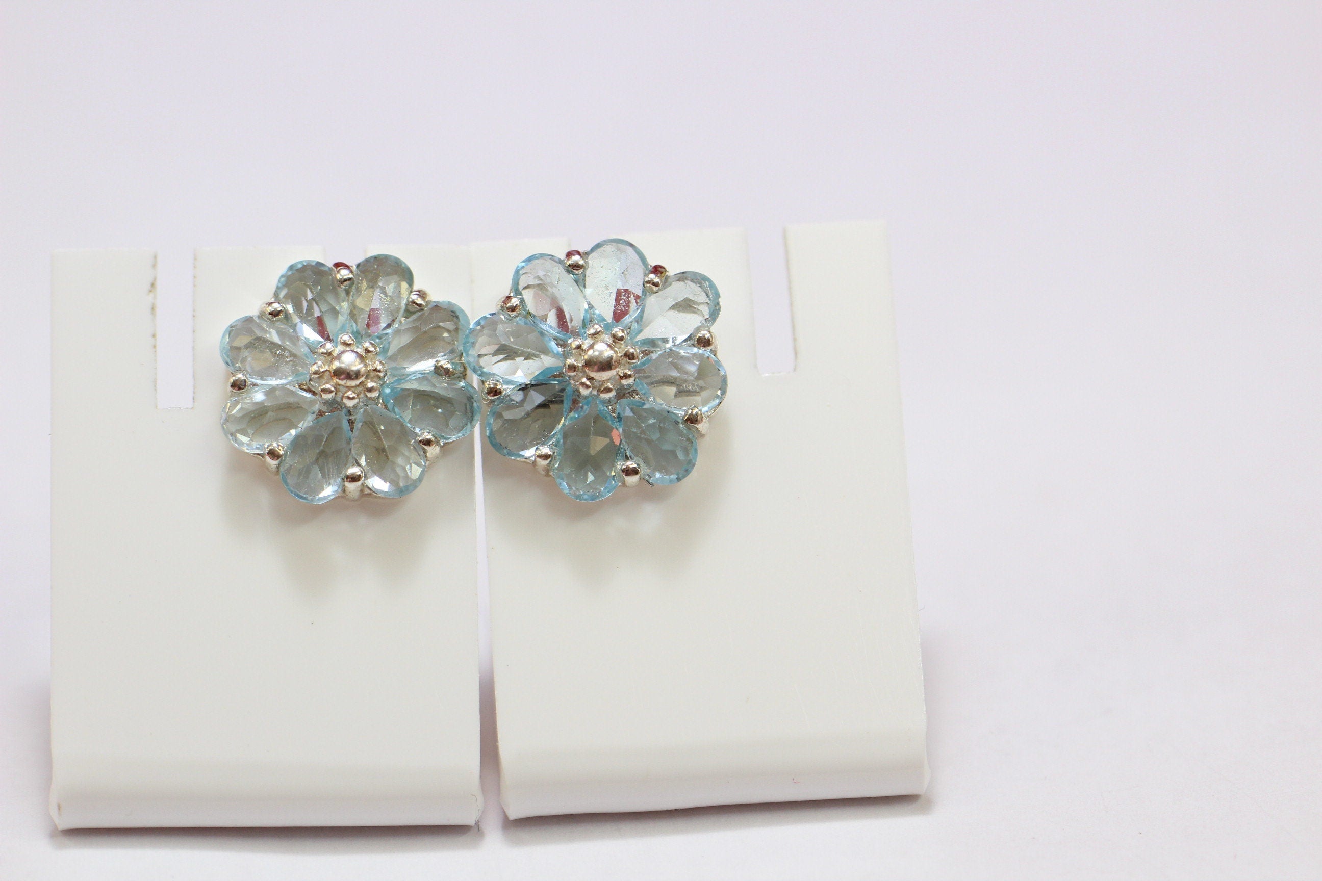 Edler 2,9 Carat Blautopas Ohrstecker Blumenohrstecker 925 Silber Edelsteinschmuck