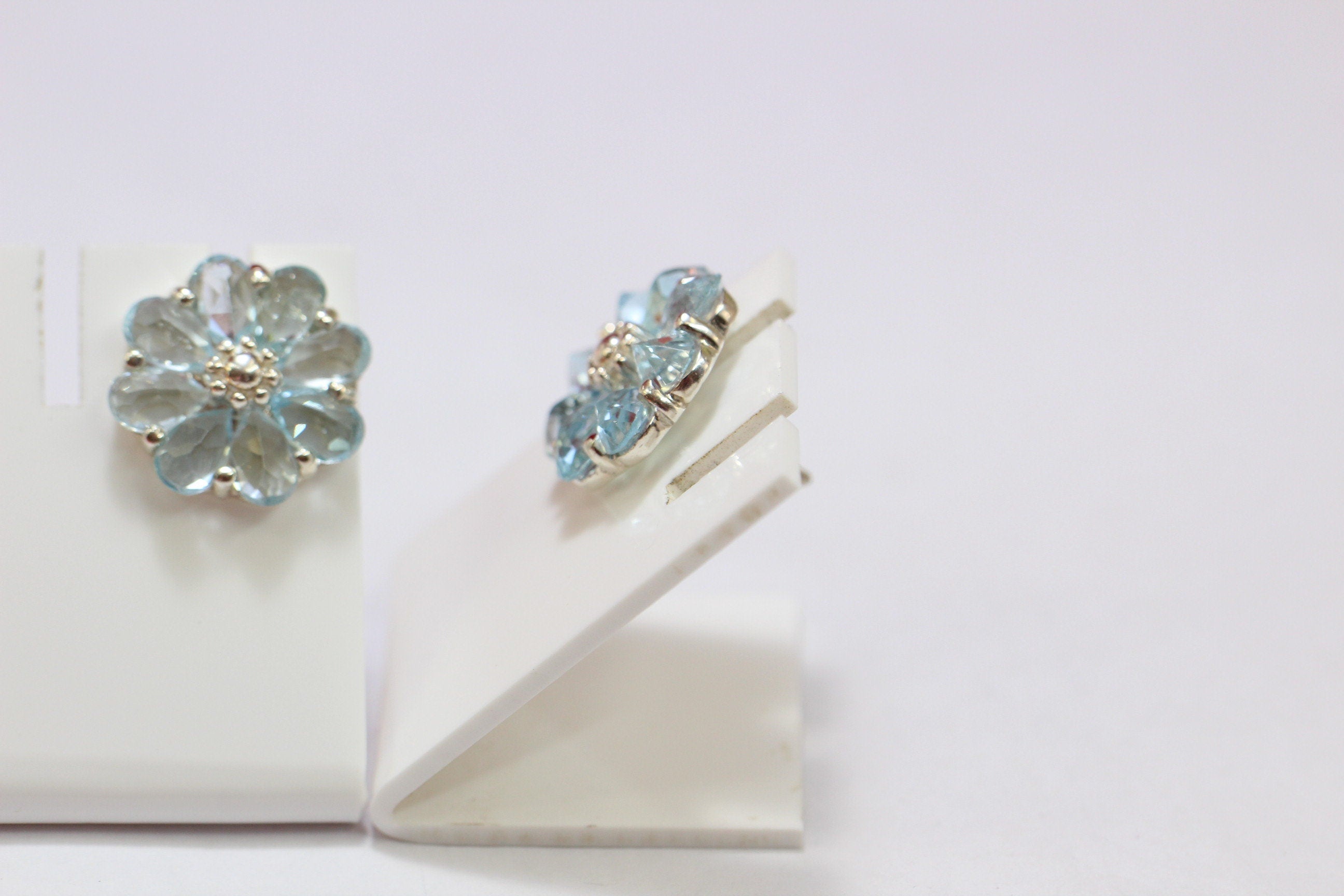 Edler 2,9 Carat Blautopas Ohrstecker Blumenohrstecker 925 Silber Edelsteinschmuck