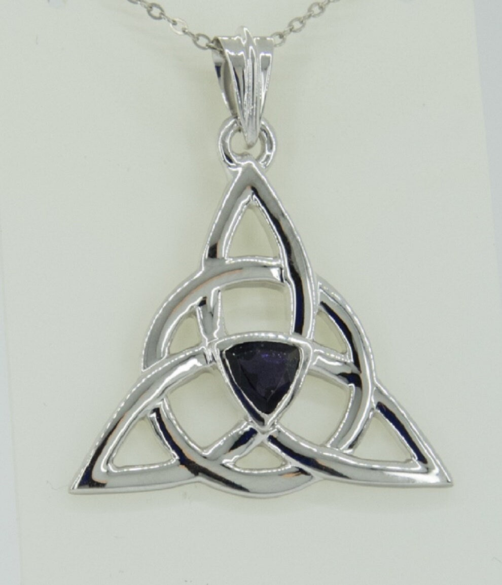 Echter Iolith Anhänger Silber 925, Keltischer Schmuck, Unendlicher Knoten, Kleiner Edelstein Kettenanhänger, 0,8 ct Unikat, Blaues Leuchten