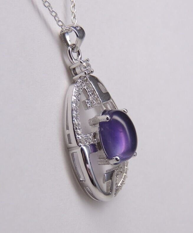 Echter Amethyst Silberanhänger 925, Moderne Edelstein Kette Lila, Designer Anhänger Lang, Schmuck, 1,33 ct  Hochwertig