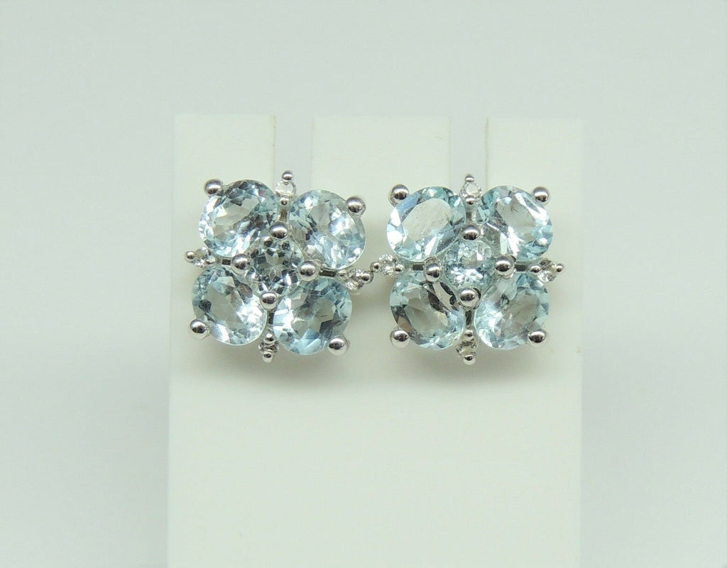 Edle 4,40 Carat Blautpas Weiatopas Ohrstecker, 925 Silber, Ohrring