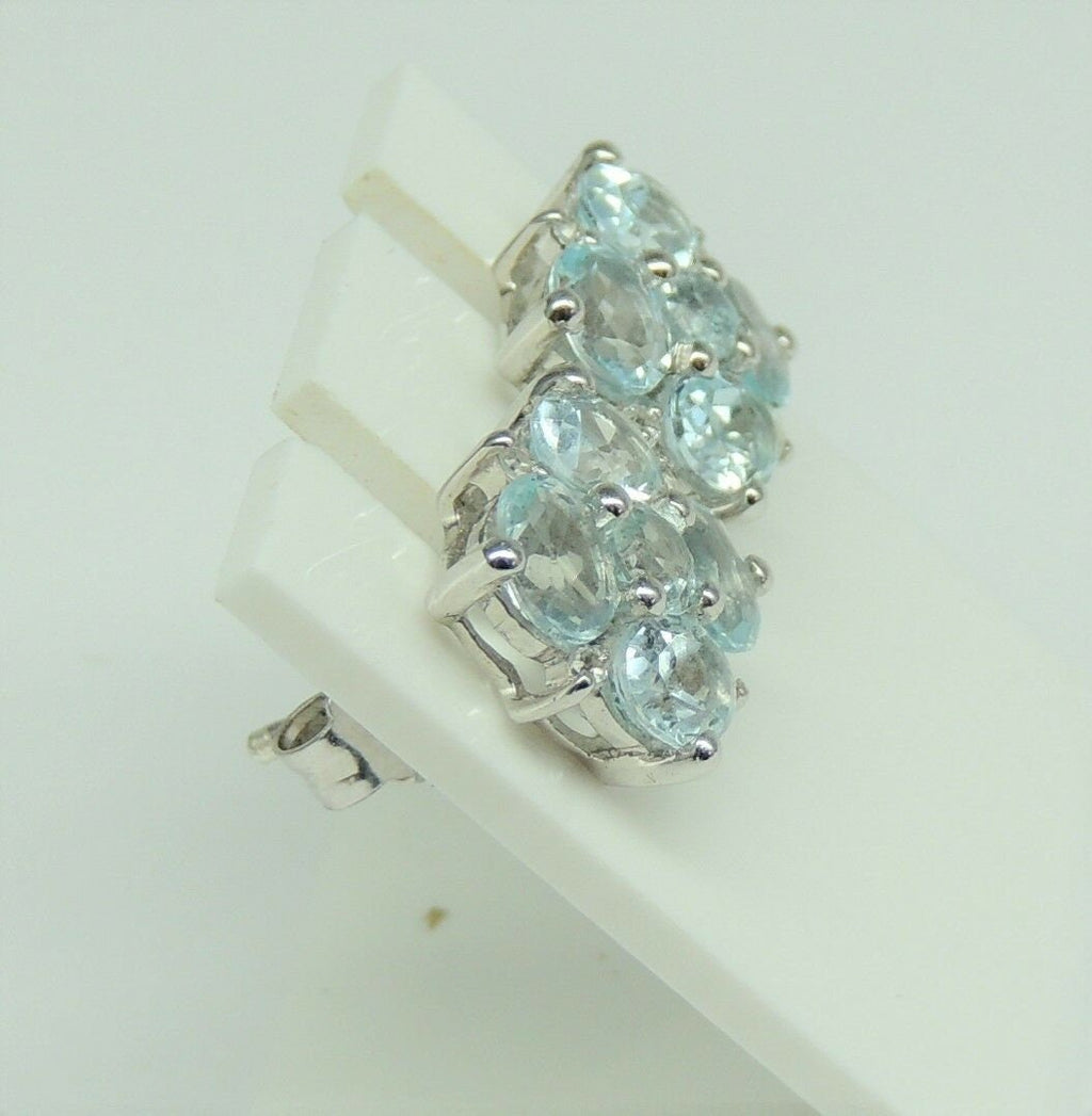 Edle 4,40 Carat Blautpas Weiatopas Ohrstecker, 925 Silber, Ohrring