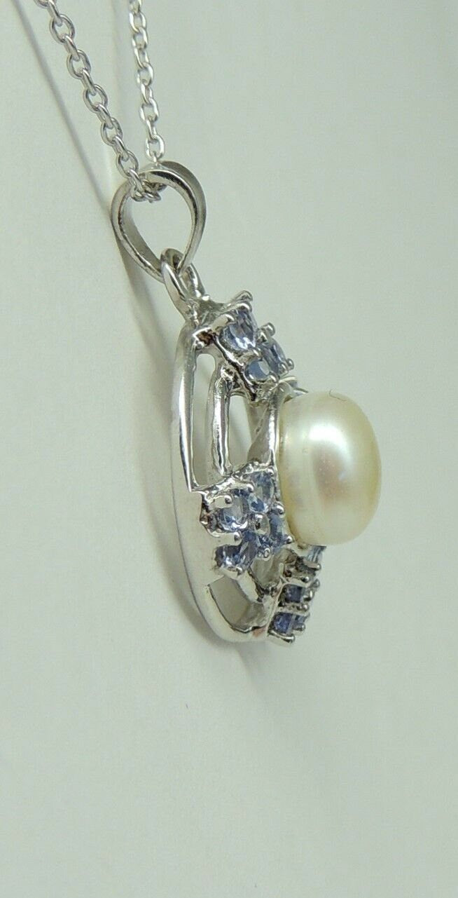 3,67 Carat Tansanit Perlen Anhanger 925 Silber Collier Kette