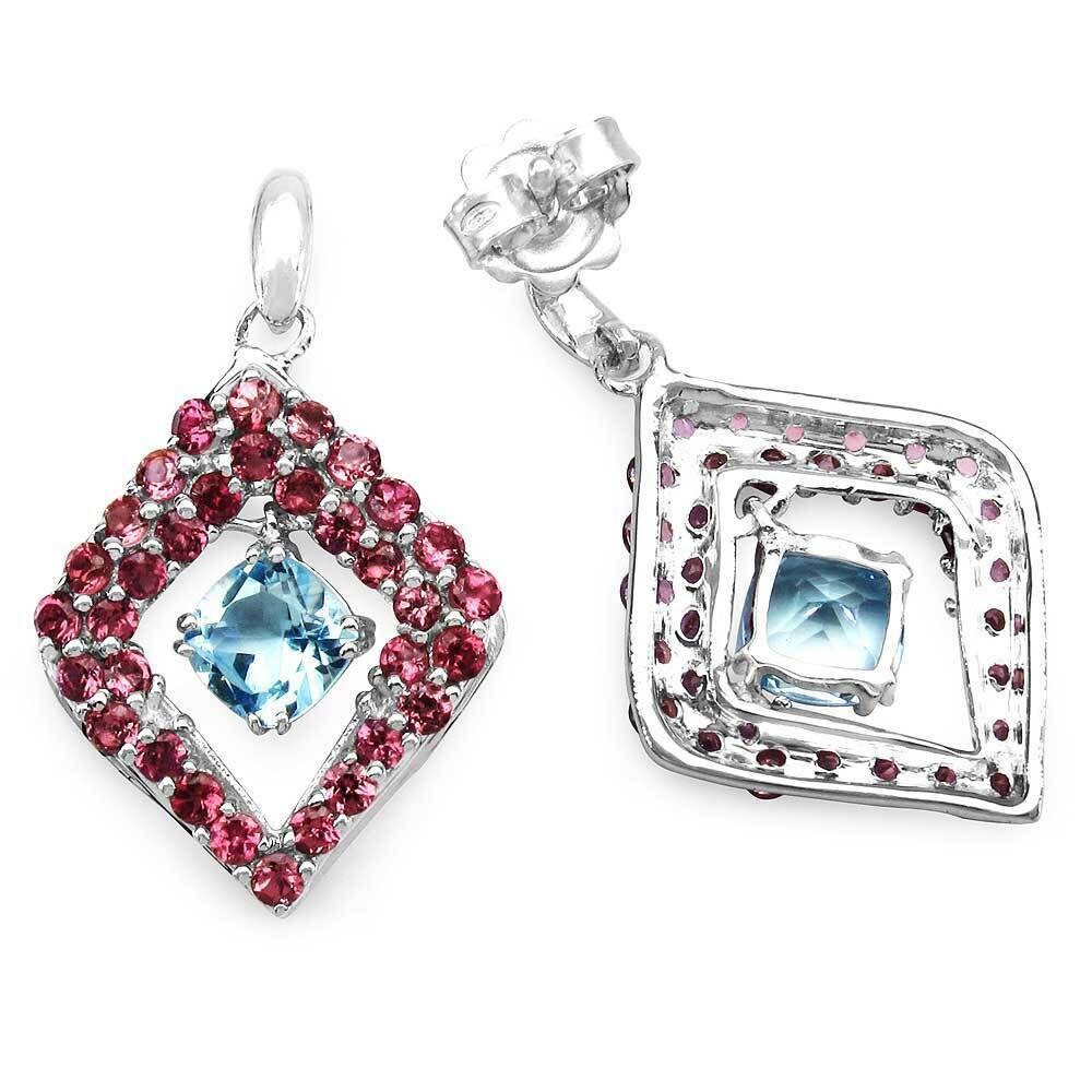 Exklusive 5,70 Carat Rhodolith / Blautopas Ohrstecker 925 Silber Top Edel