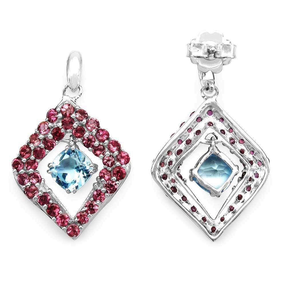 Exklusive 5,70 Carat Rhodolith / Blautopas Ohrstecker 925 Silber Top Edel