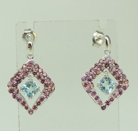 Exklusive 5,70 Carat Rhodolith / Blautopas Ohrstecker 925 Silber Top Edel