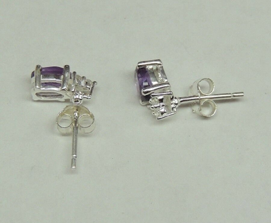 Edle echte 0,6 Carat Amethyst Ohrstecker 925 Silber Zironia funkelnde Ohrstecker