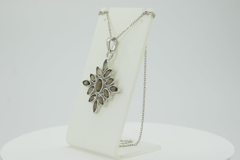 3,7 Carat Rauchquarz Anhanger 925 Silber Collier Kette Rauchtopas Anhanger