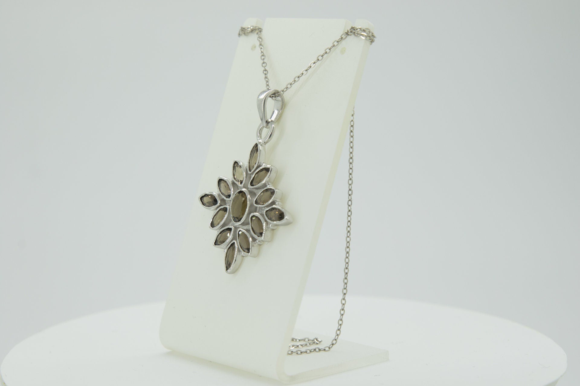 3,7 Carat Rauchquarz Anhanger 925 Silber Collier Kette Rauchtopas Anhanger