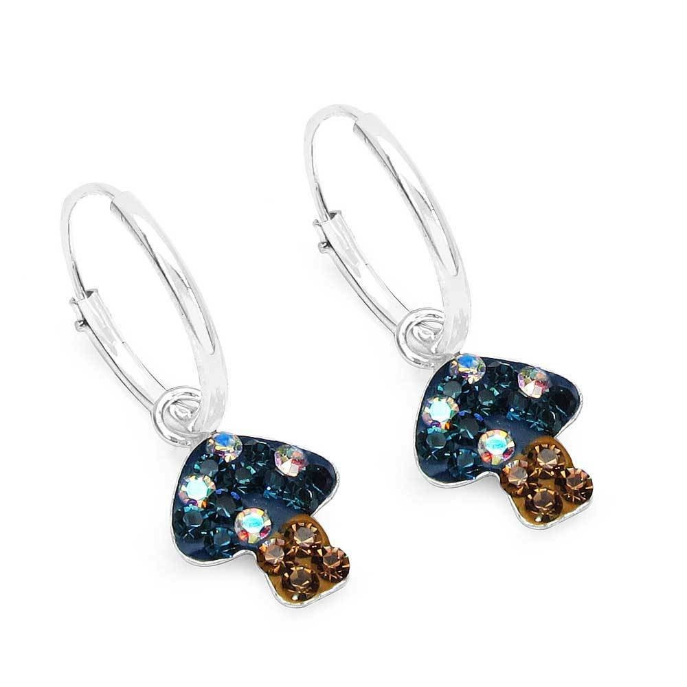 Creolen mit Pilz Multi Kristall 925 Silber Ohrring Ohrschmuck blau braun