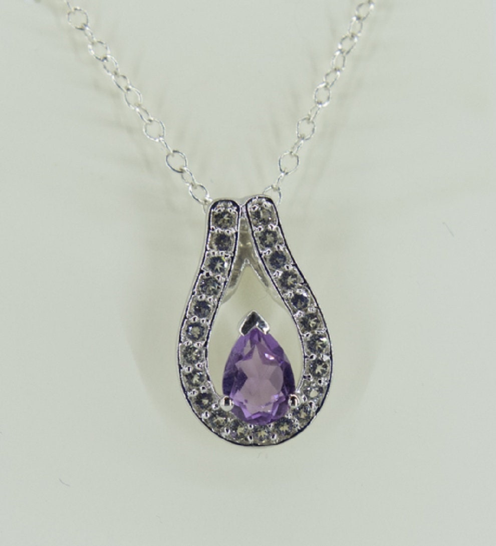 Amethyst Anhänger 925 Silber, Lila Edelstein Kette mit Weißtopas, Februar Geburtsstein, Elegantes Geschenk für Sie, Handgefertigter Schmuck