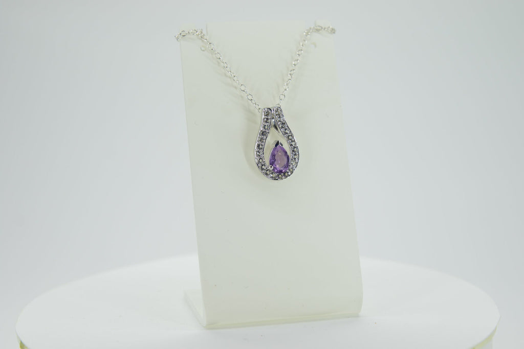 Amethyst Anhänger 925 Silber, Lila Edelstein Kette mit Weißtopas, Februar Geburtsstein, Elegantes Geschenk für Sie, Handgefertigter Schmuck