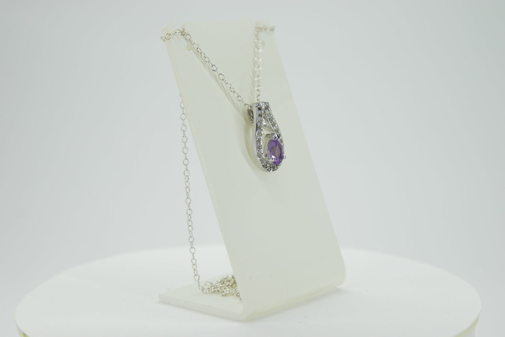 Amethyst Anhänger 925 Silber, Lila Edelstein Kette mit Weißtopas, Februar Geburtsstein, Elegantes Geschenk für Sie, Handgefertigter Schmuck
