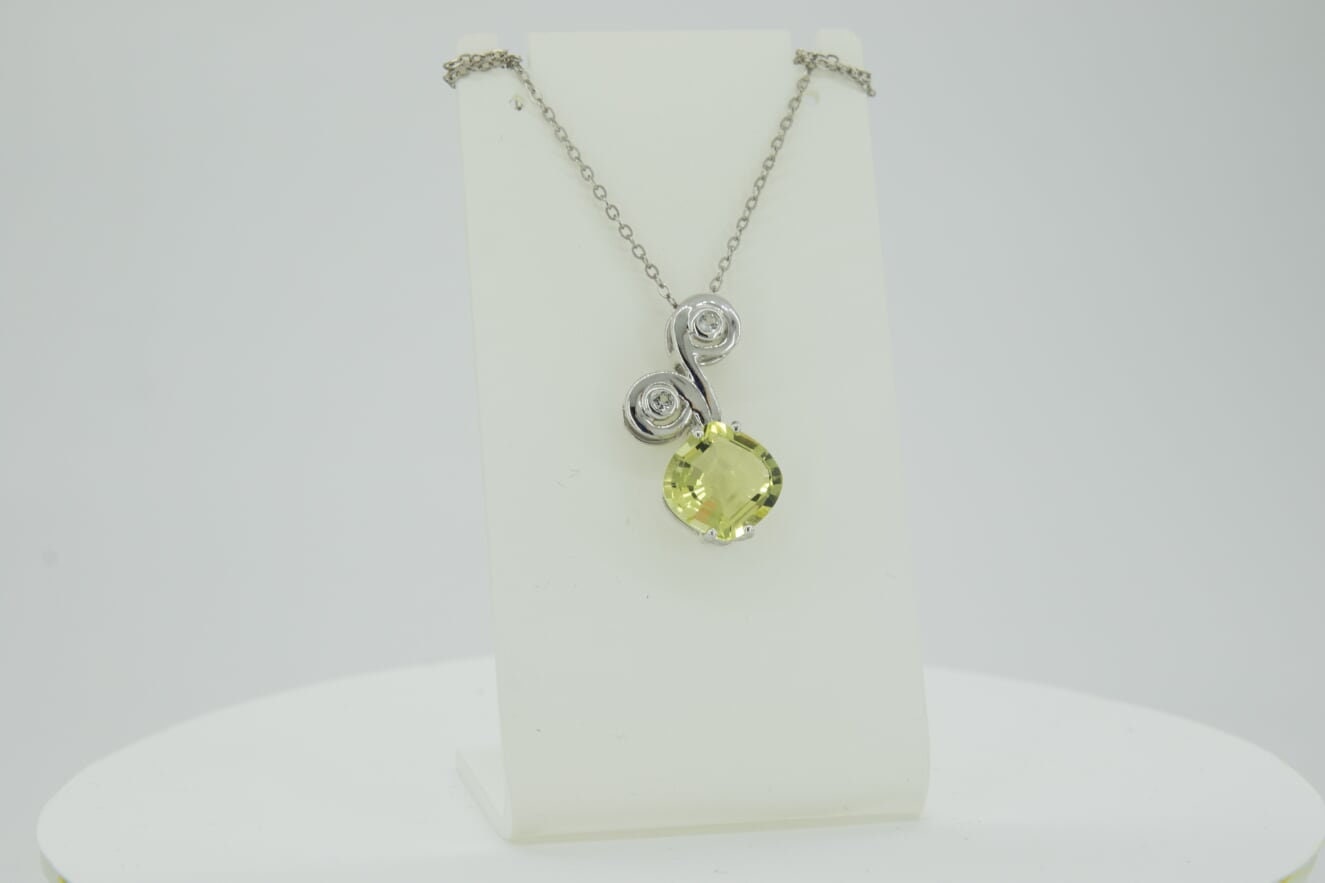 Edler 3,25 Carat Limonenquarz weisstopas Anhanger 925 Silber Collier Kette Lemon