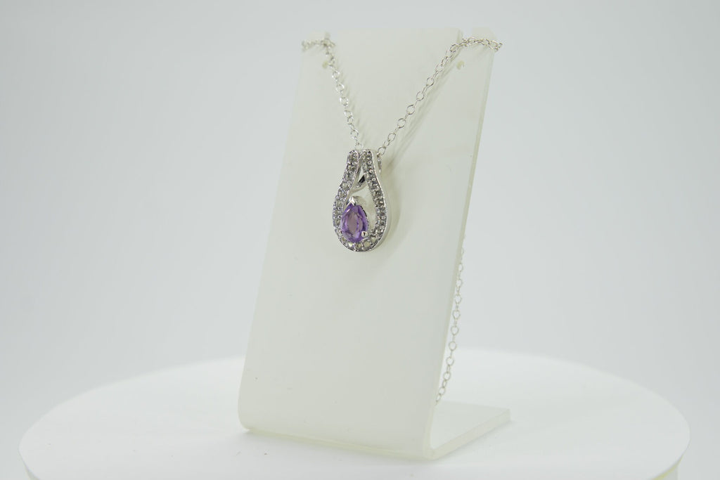 Amethyst Anhänger 925 Silber, Lila Edelstein Kette mit Weißtopas, Februar Geburtsstein, Elegantes Geschenk für Sie, Handgefertigter Schmuck