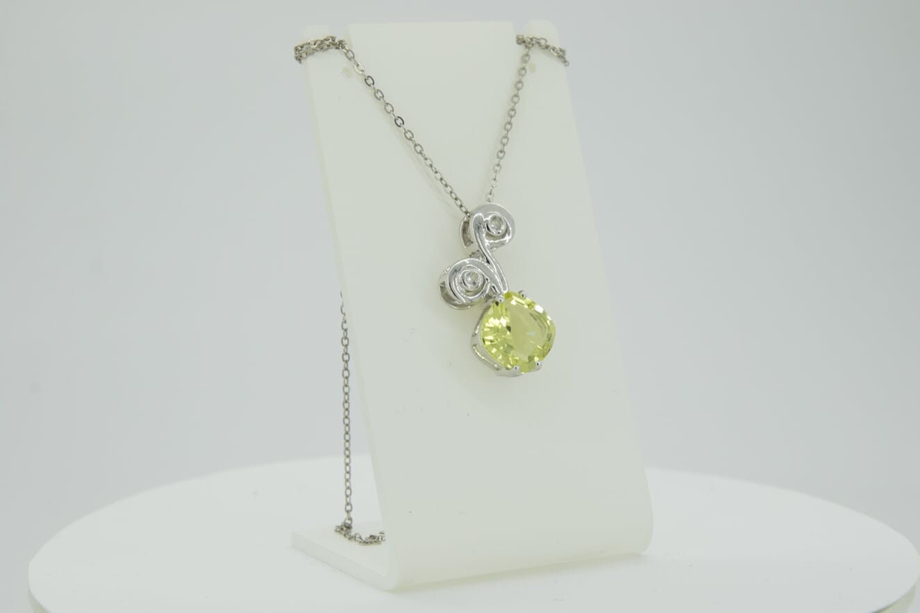 Edler 3,25 Carat Limonenquarz weisstopas Anhanger 925 Silber Collier Kette Lemon