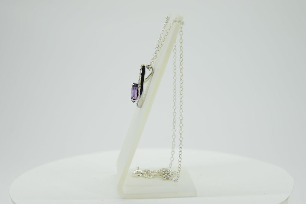 Amethyst Anhänger 925 Silber, Lila Edelstein Kette mit Weißtopas, Februar Geburtsstein, Elegantes Geschenk für Sie, Handgefertigter Schmuck