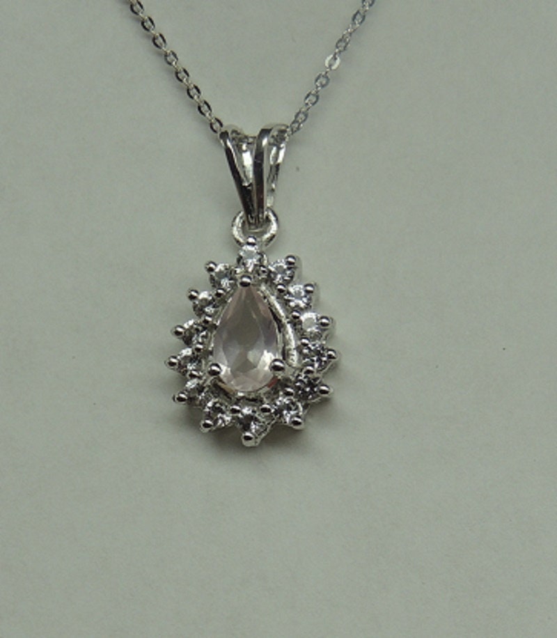 Edler 1,3 Carat Rosenquarz weisstopas Anhanger 925 Silber  Top Edel