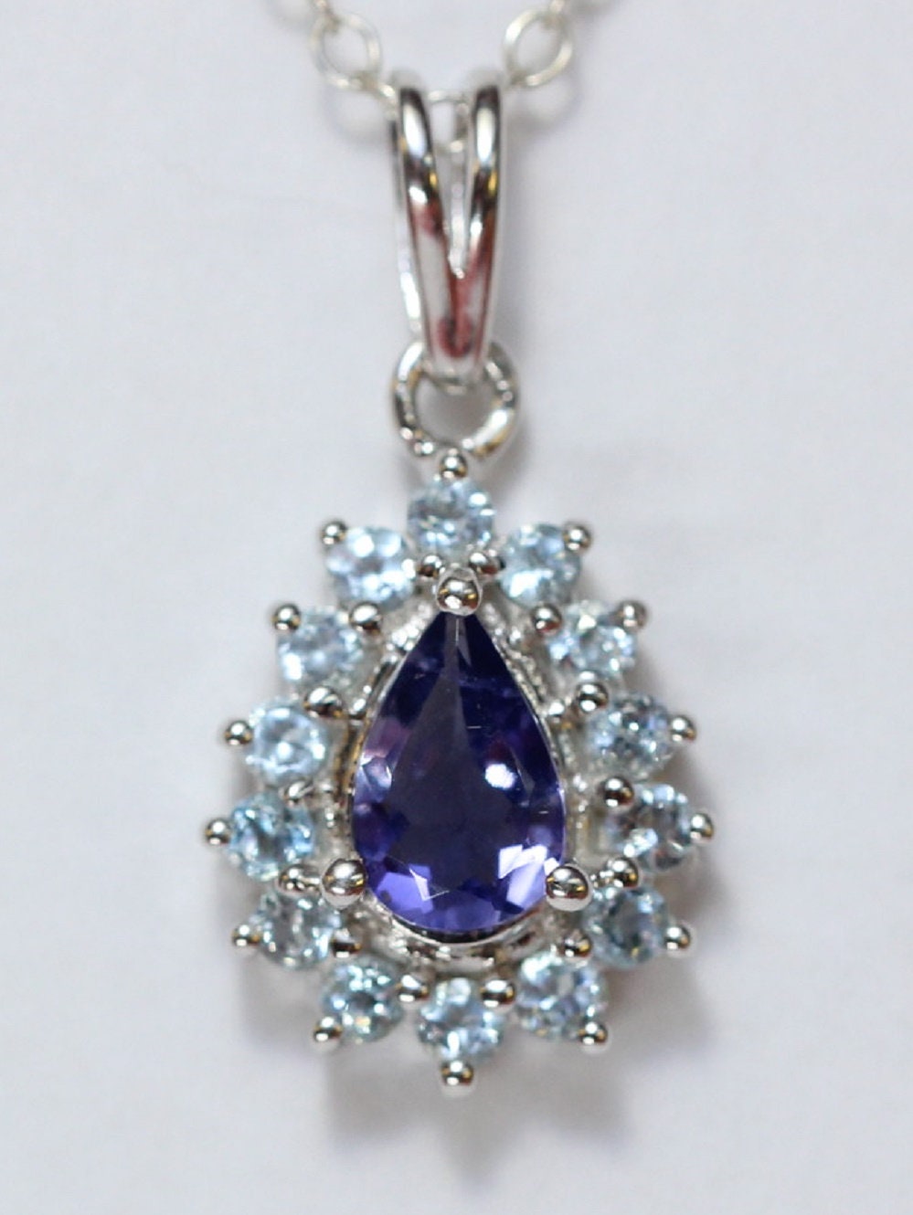 Edler 1,36 Carat Iolith weisstopas Anhanger 925 Silber Collier Kette Top Edel