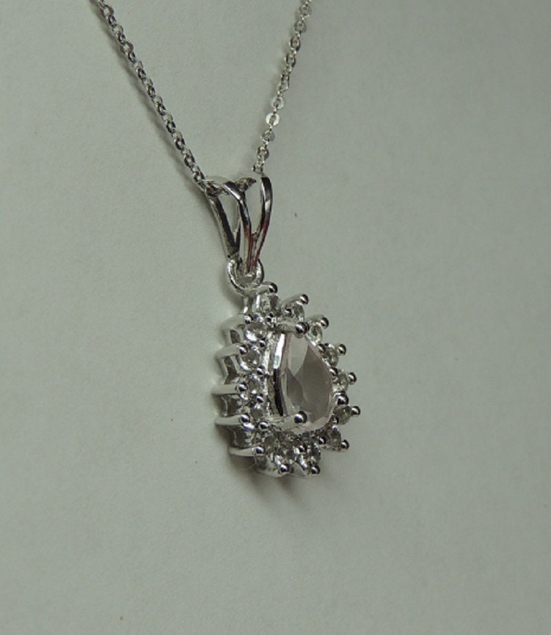 Edler 1,3 Carat Rosenquarz weisstopas Anhanger 925 Silber  Top Edel