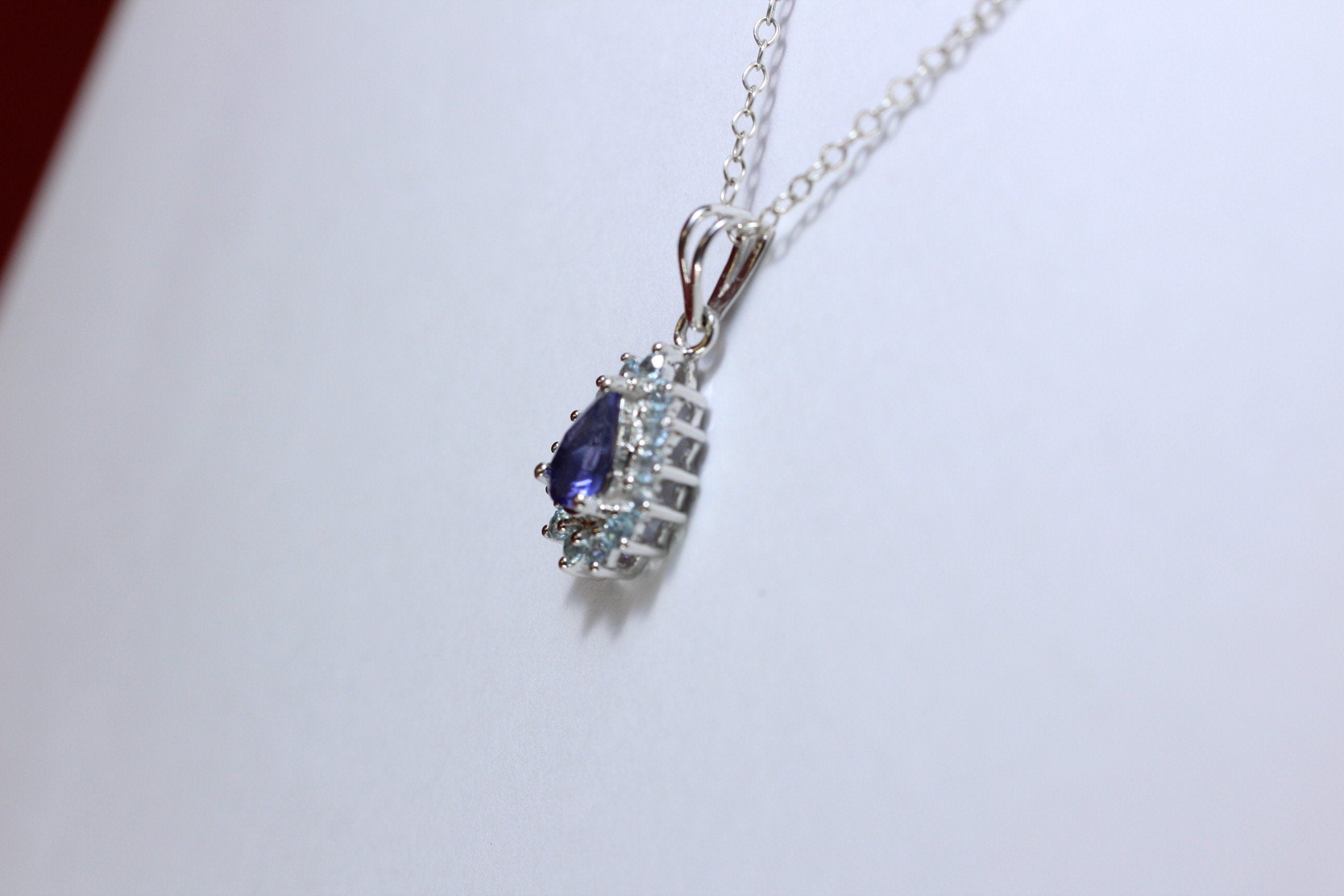 Edler 1,36 Carat Iolith weisstopas Anhanger 925 Silber Collier Kette Top Edel