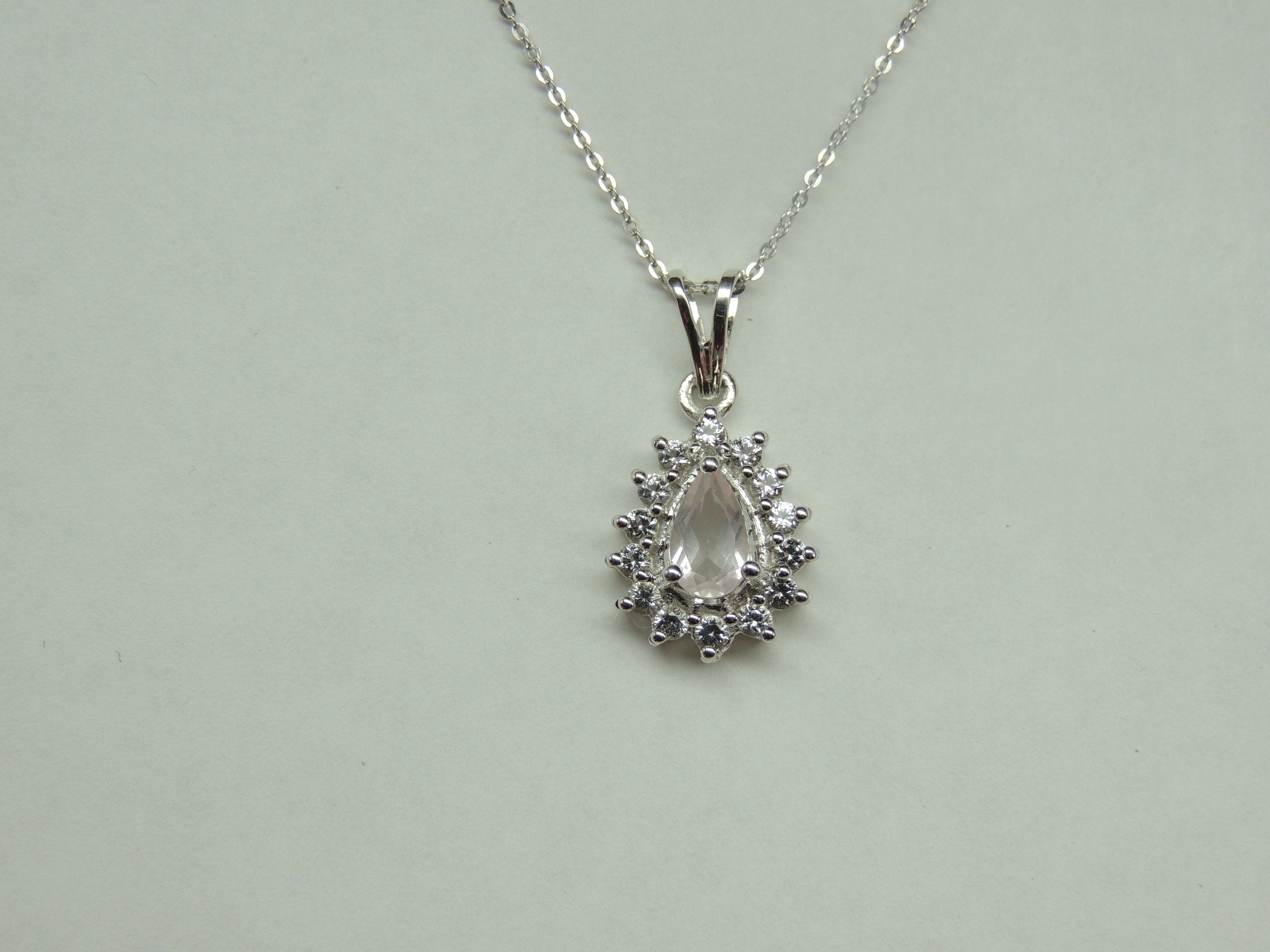 Edler 1,3 Carat Rosenquarz weisstopas Anhanger 925 Silber  Top Edel