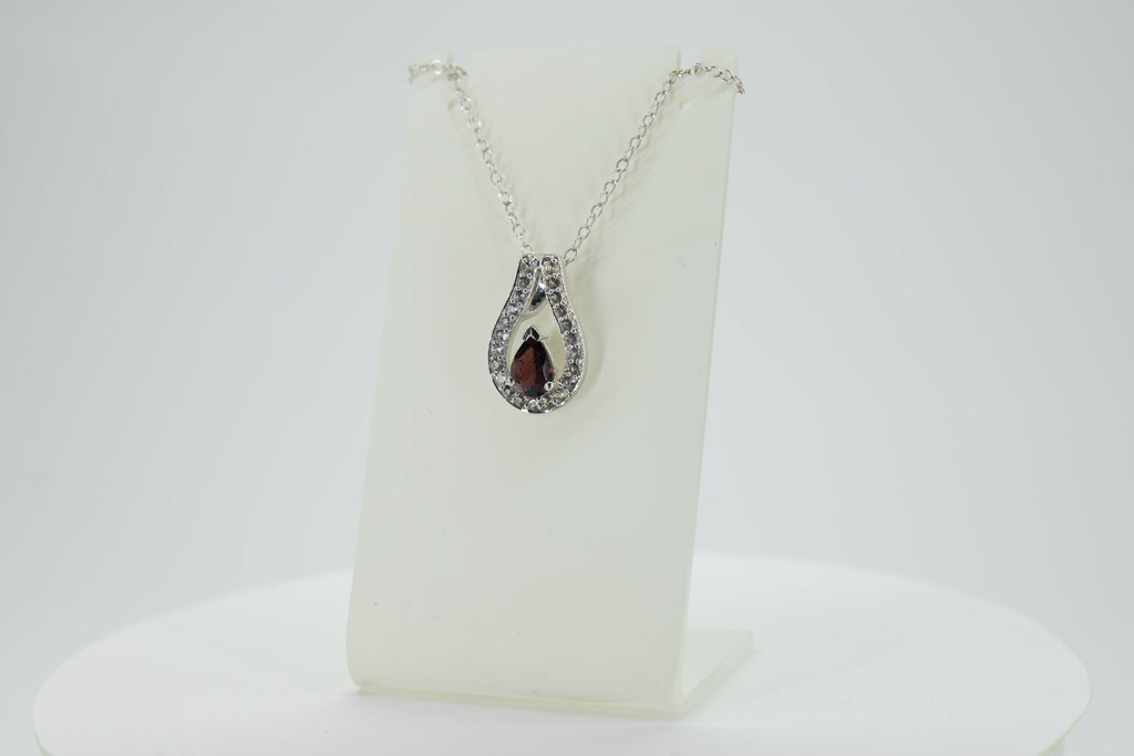 0,65 Carat Granat Anhanger 925 Silber weisstopas 925 Silber Collier Kette