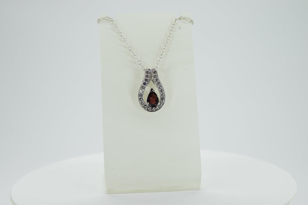 0,65 Carat Granat Anhanger 925 Silber weisstopas 925 Silber Collier Kette