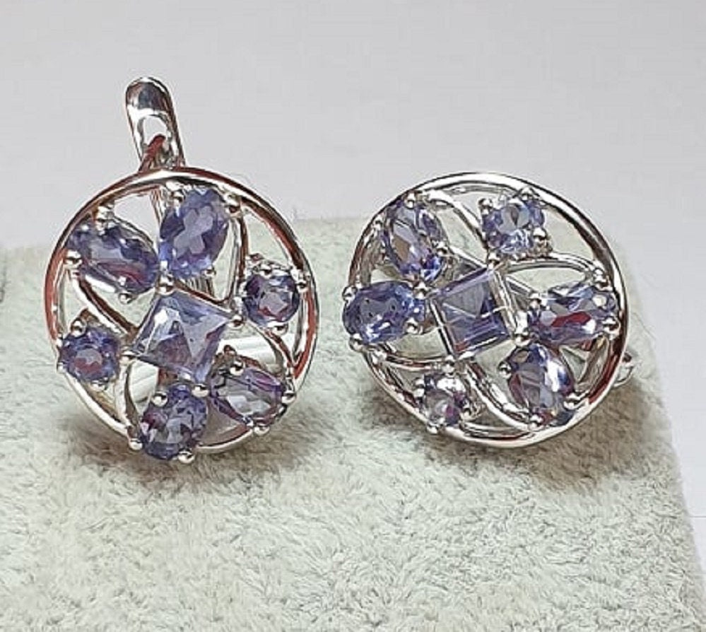 Design pur 7,4 Carat Iolith Ohrschmuck 925 Silber Ohrstecker Ohrring Wassersaphir