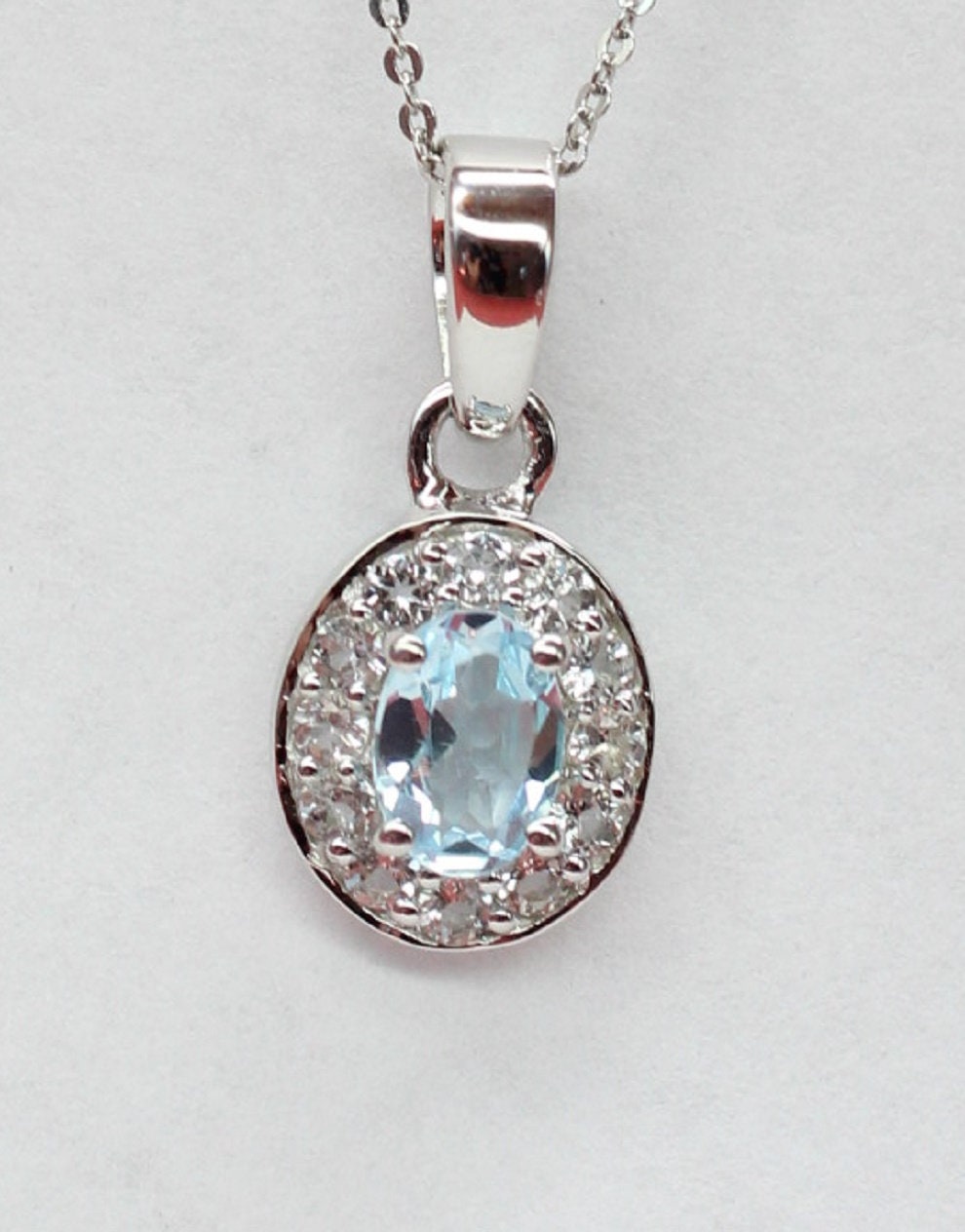Edler 0,8 Carat Blautopas weisstopas Anhänger 925 Silber Edelstein