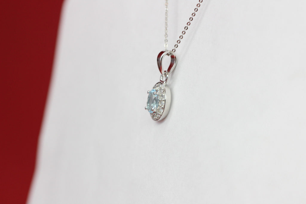 Edler 0,8 Carat Blautopas weisstopas Anhänger 925 Silber Edelstein