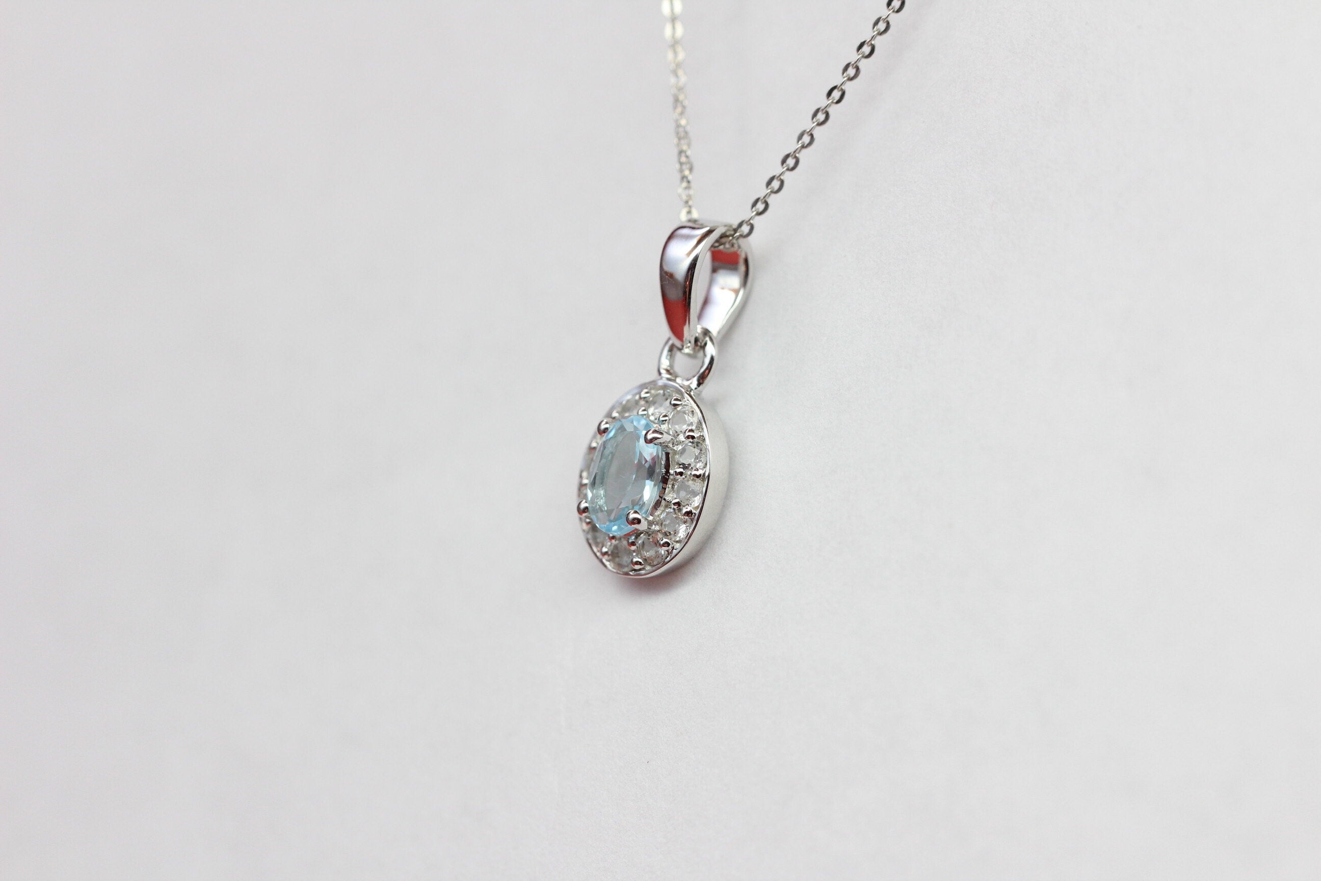 Edler 0,8 Carat Blautopas weisstopas Anhänger 925 Silber Edelstein