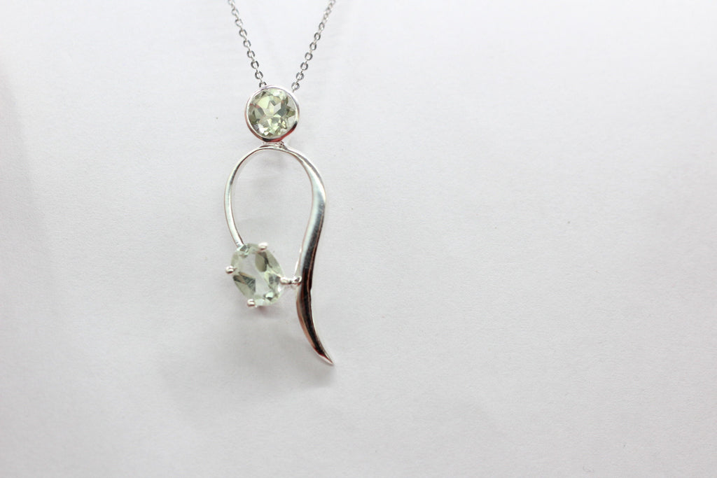 Edler 1,49 Carat moderner Prasiolith Anhanger 925 Silber Collier Kette graner Amethyst