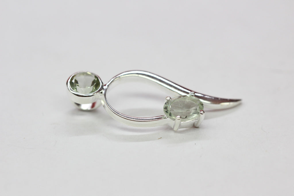 Edler 1,49 Carat moderner Prasiolith Anhanger 925 Silber Collier Kette graner Amethyst
