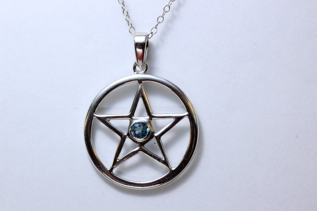 Edler 0,22 Carat Blautopas Stern Anhanger 925 Silber Collier sky blue Topas