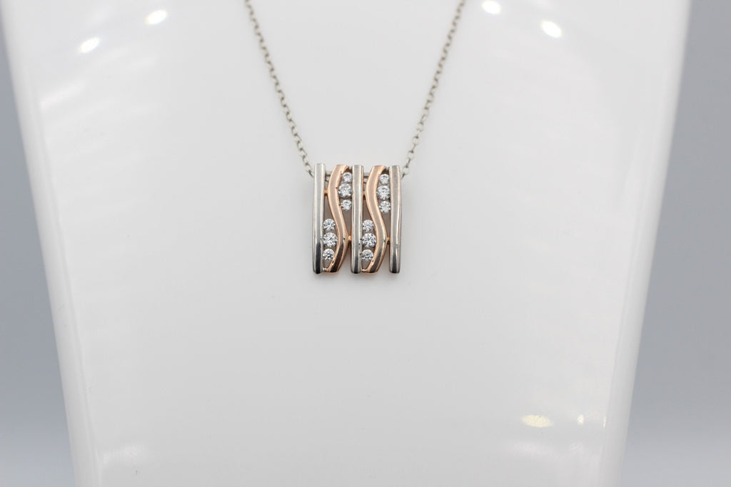 Bicolor Anhänger 925 Sterling Silber - Teilvergoldet & Rhodiniert - 12 Funkelnde Zirkonia Rosé - Edler Echtschmuck Anhänger - Handgefertigt