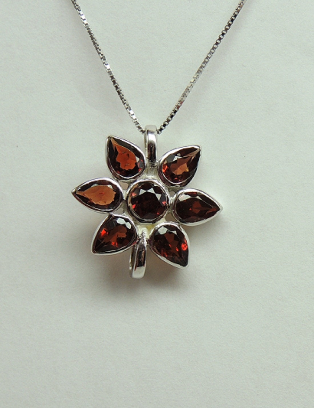 Edler 2,9 Carat Granat Blumen Anhanger 925 Silber Collier Kette blutroter Granat