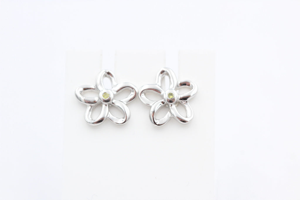 0,02 Carat gelber Diamant Blumen Ohrstecker 925 Silber G- H / I2-I3 Top Edel