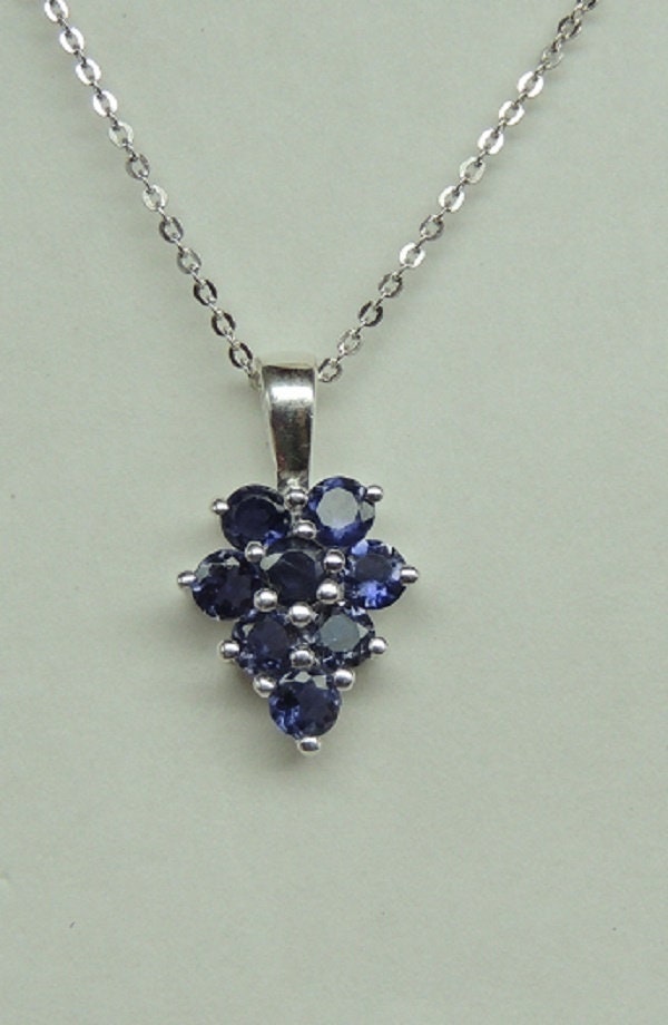 Edler 0,8 Carat Iolith Anhanger 925 Silber Collier Kette Wassersaphir Luchssaphir