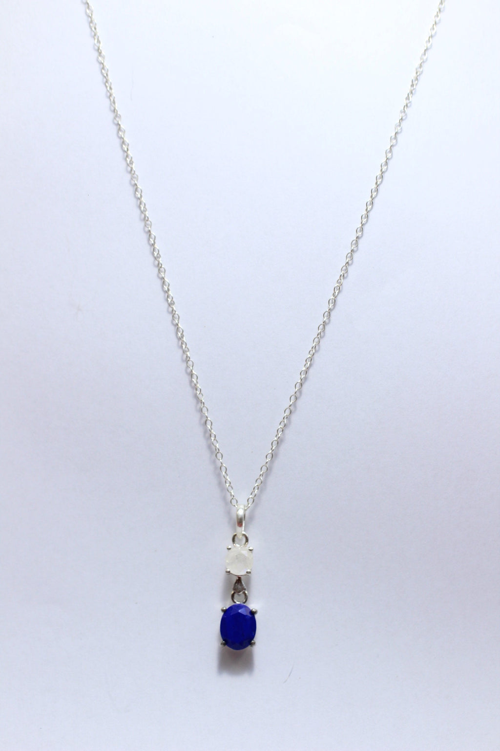 Edler 3,76 Carat Lapislazuli Mondlichttopas Anhanger 925 Silber Collier Kette Top