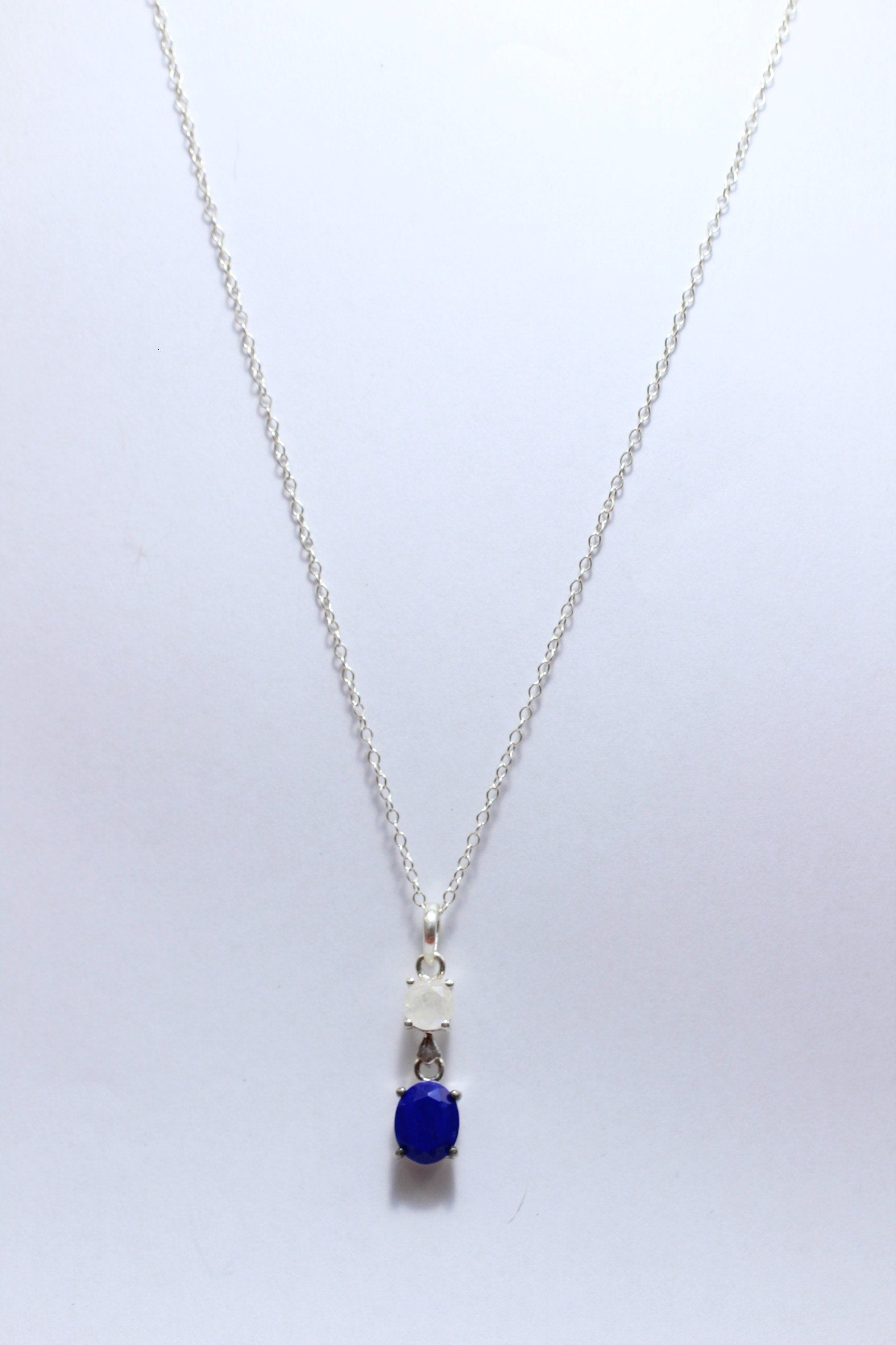 Edler 3,76 Carat Lapislazuli Mondlichttopas Anhanger 925 Silber Collier Kette Top
